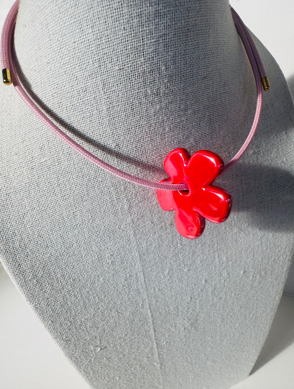 Pink Magnetic Necklace with Red Flower #L182 (both pieces)