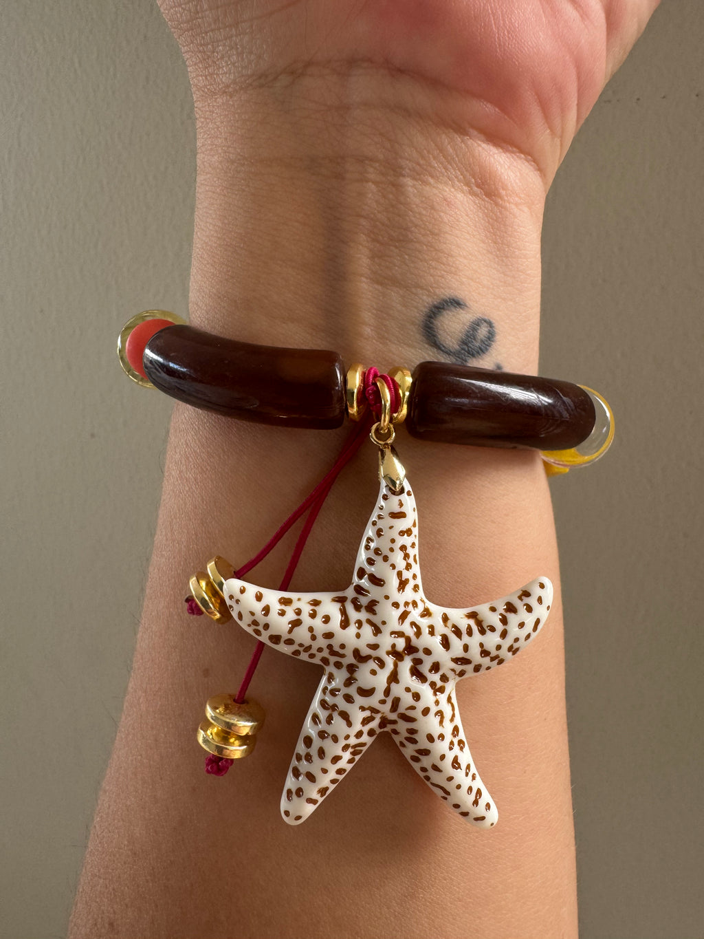 Handmade Elastic White & Brown Star Bracelet #L176