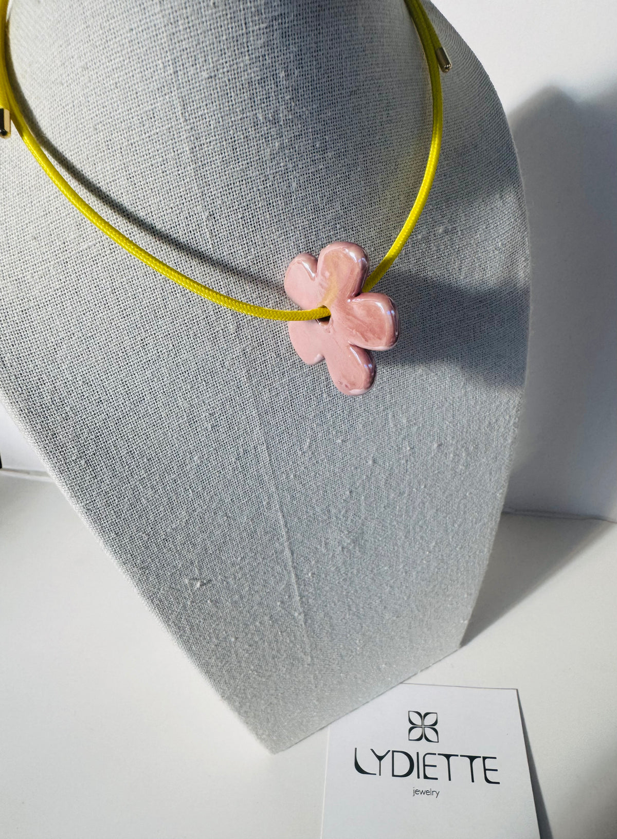 Yellow Magnetic Necklace with Pink Flower #L184 (both pieces)