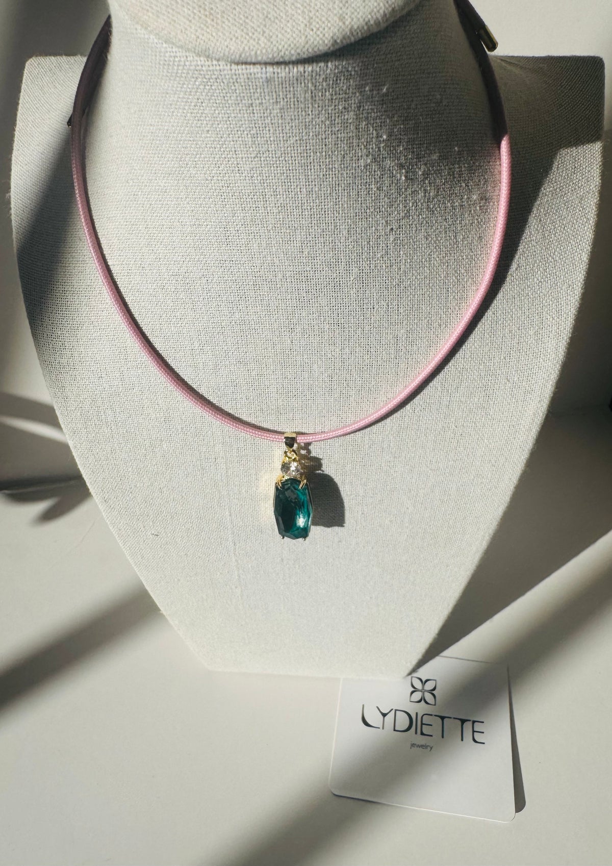 Pink Magnetic Necklace with Semi Precious Aqua Charm #L181 (both pieces)