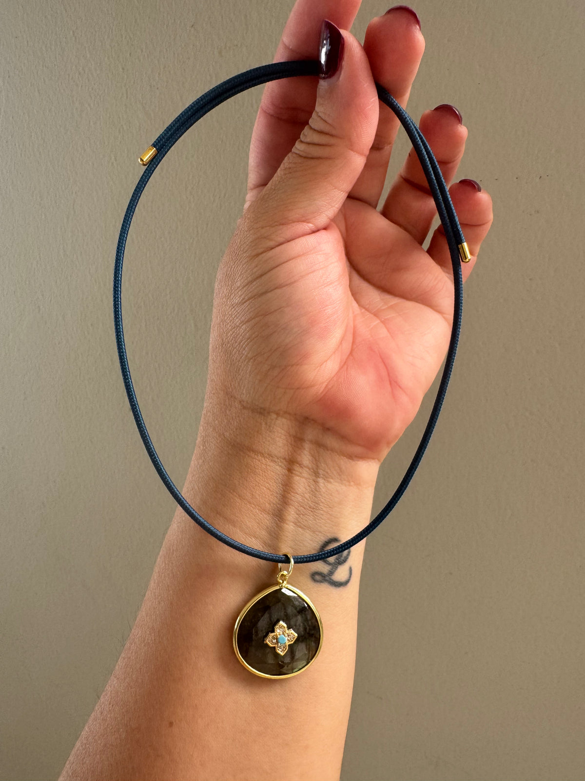 Dark Blue Magnetic Necklace with Charm #L180 (both pieces)