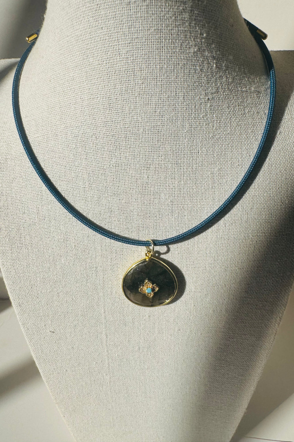 Dark Blue Magnetic Necklace with Charm #L180 (both pieces)