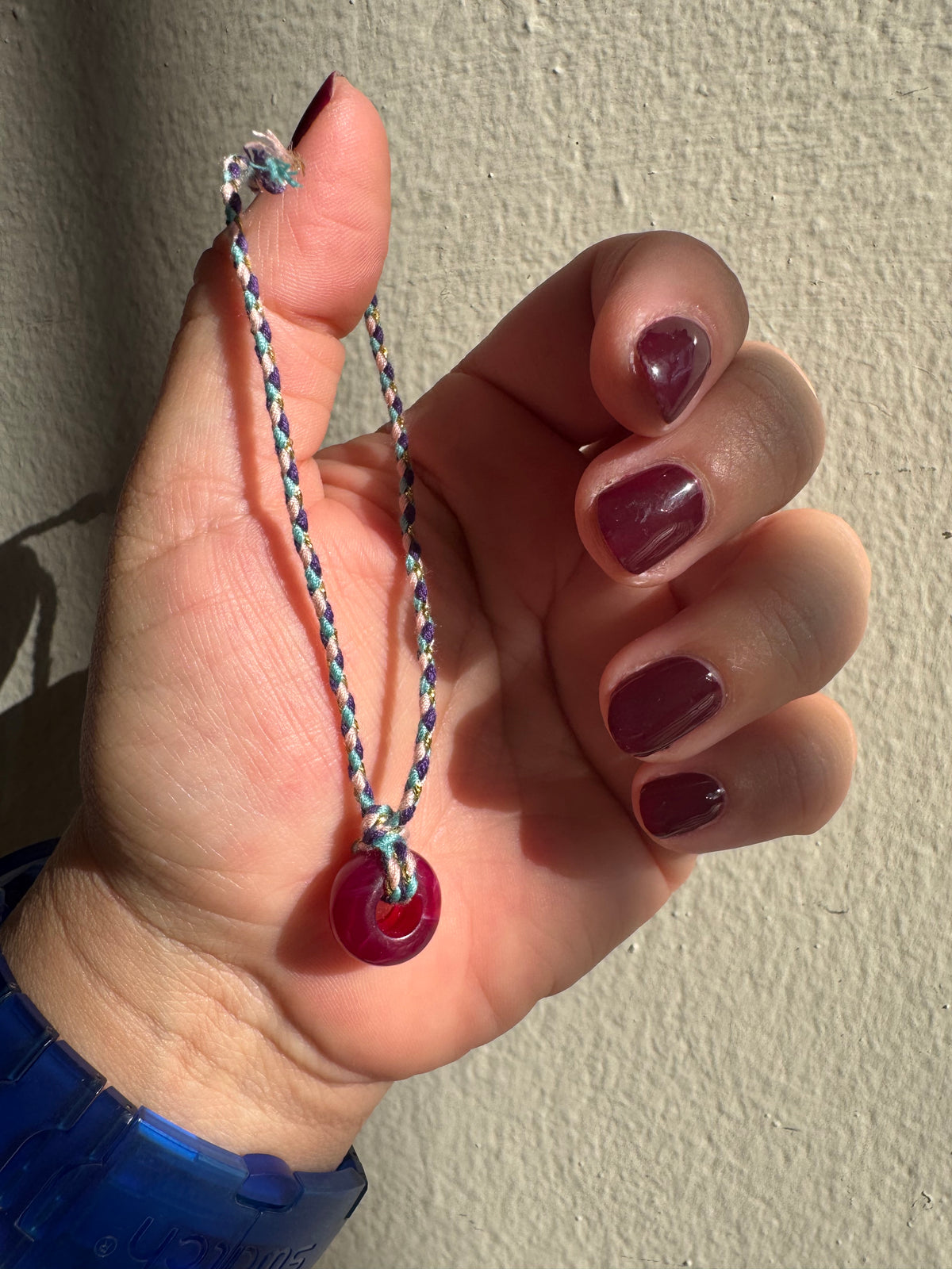 Handmade Burgundy Adjustable Donut Bracelet #L166