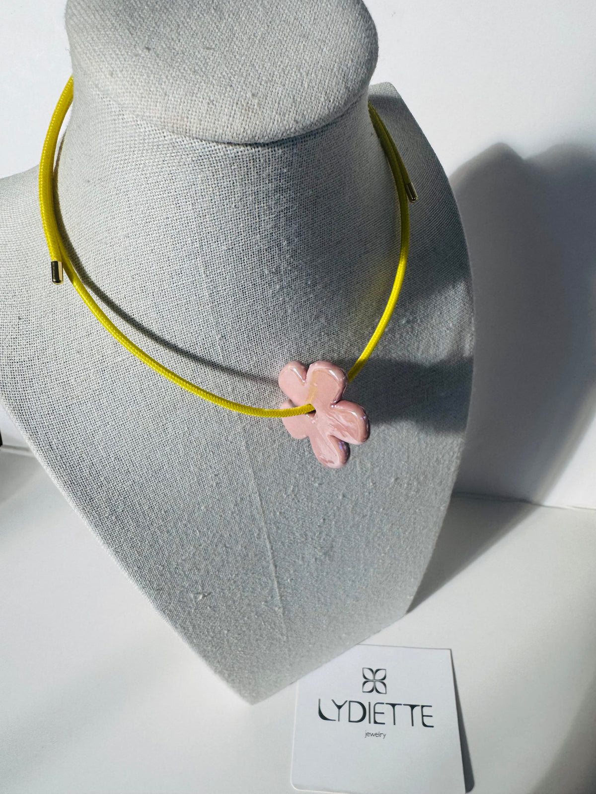 Yellow Magnetic Necklace with Pink Flower #L184 (both pieces)