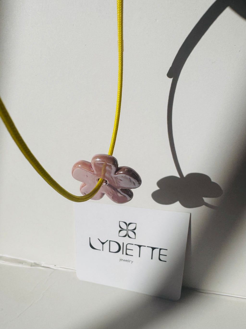 Yellow Magnetic Necklace with Pink Flower #L184 (both pieces)