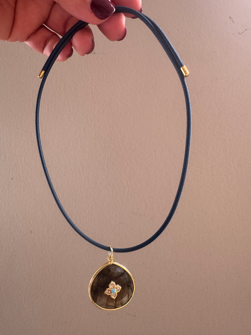 Dark Blue Magnetic Necklace with Charm #L180 (both pieces)