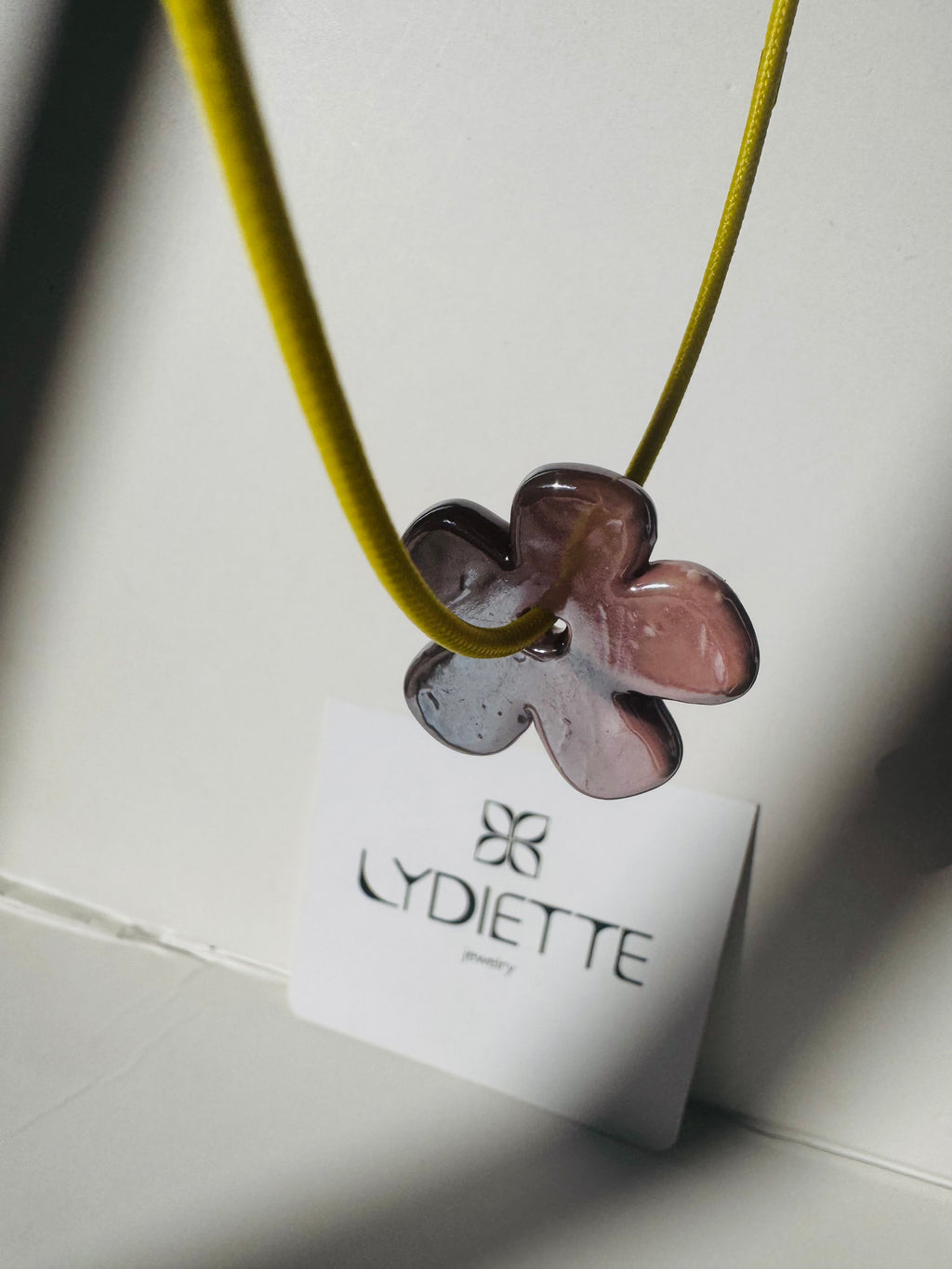 Yellow Magnetic Necklace with Pink Flower #L184 (both pieces)