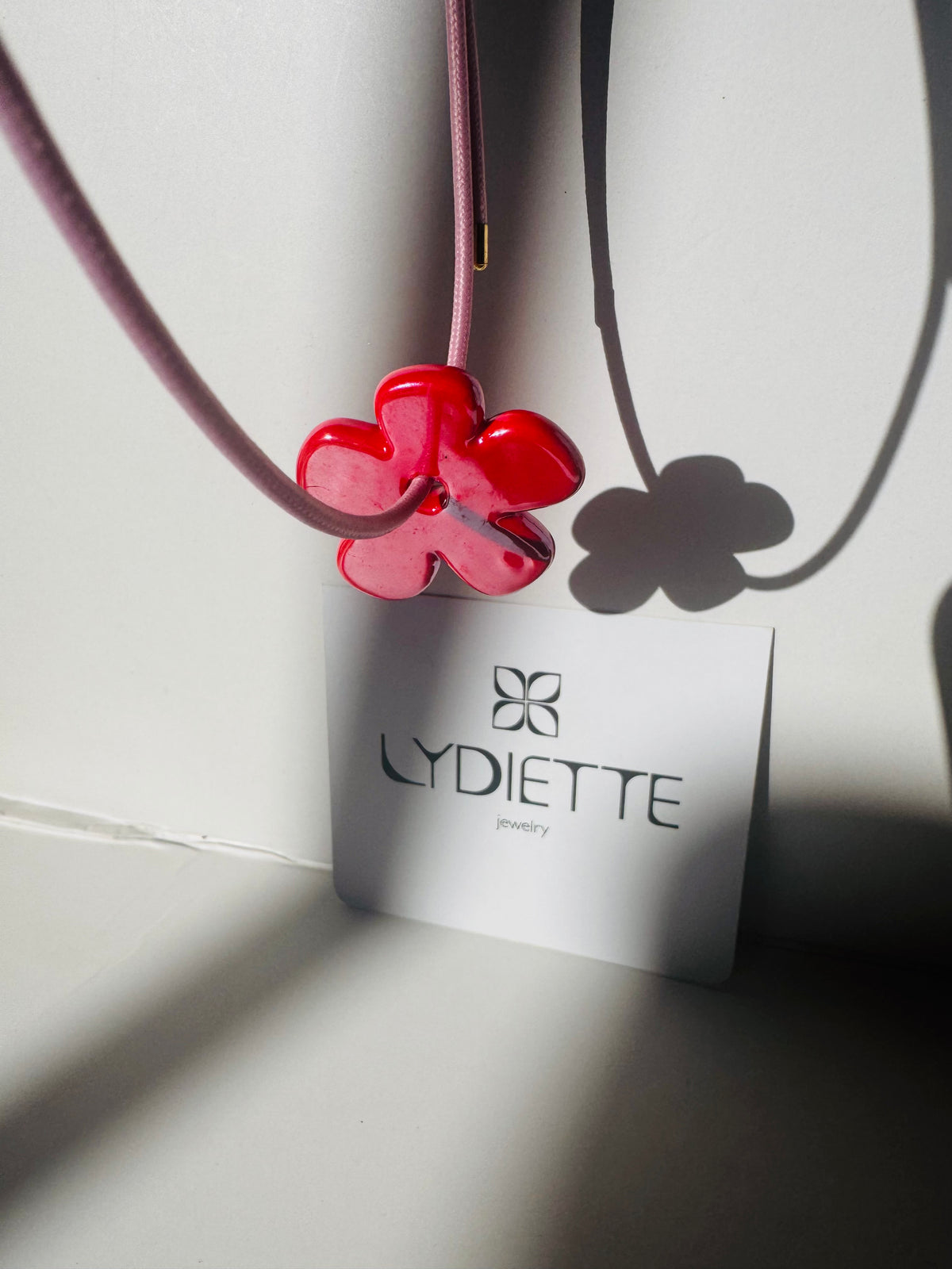 Pink Magnetic Necklace with Red Flower #L182 (both pieces)