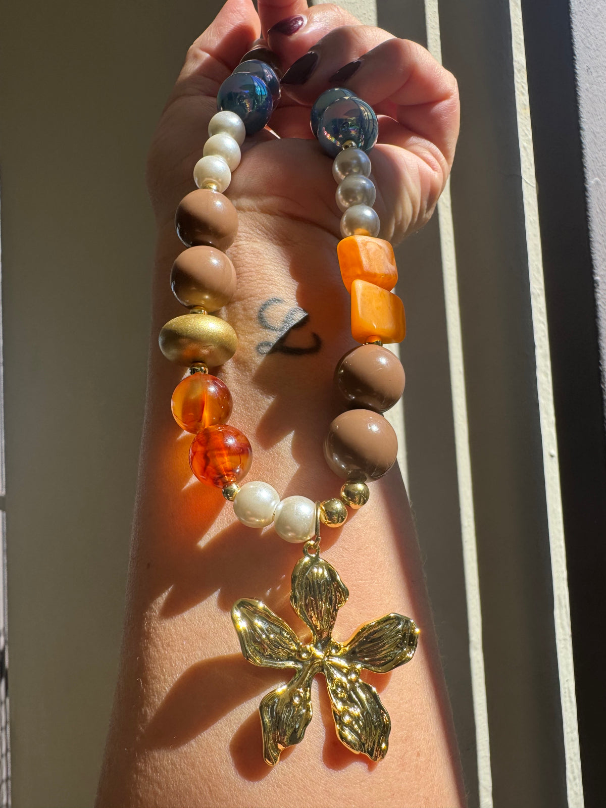 Handmade Gold Flower Necklace #L186