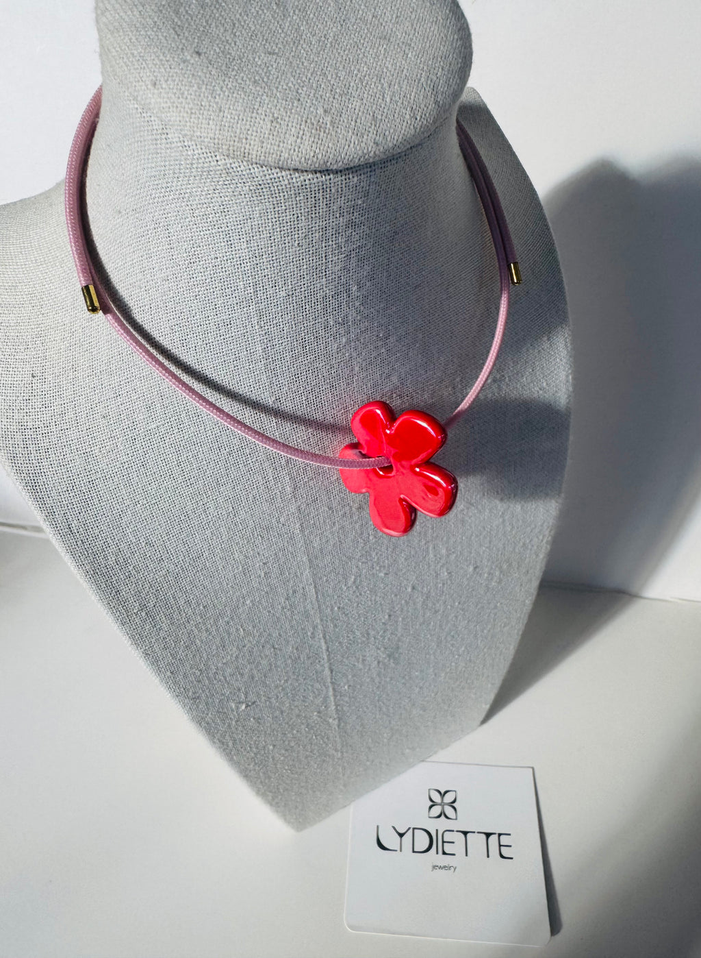 Pink Magnetic Necklace with Red Flower #L182 (both pieces)