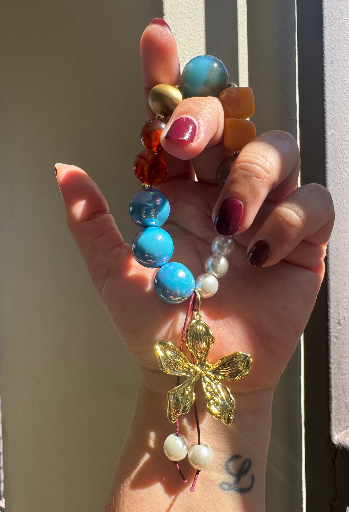 Handmade Elastic Gold Flower Bracelet # L188