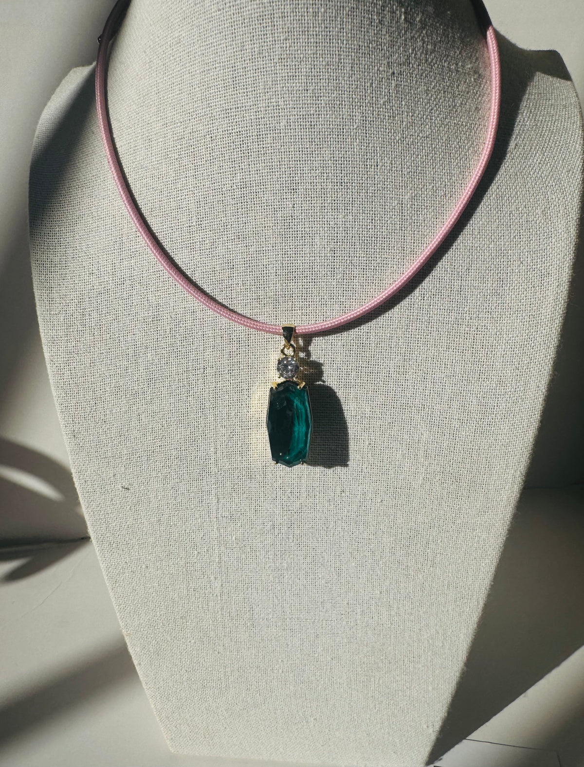 Pink Magnetic Necklace with Semi Precious Aqua Charm #L181 (both pieces)