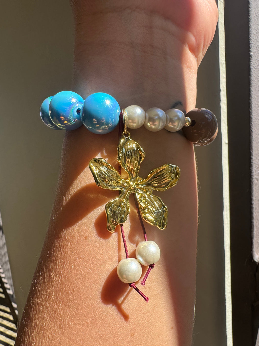 Handmade Elastic Gold Flower Bracelet # L188