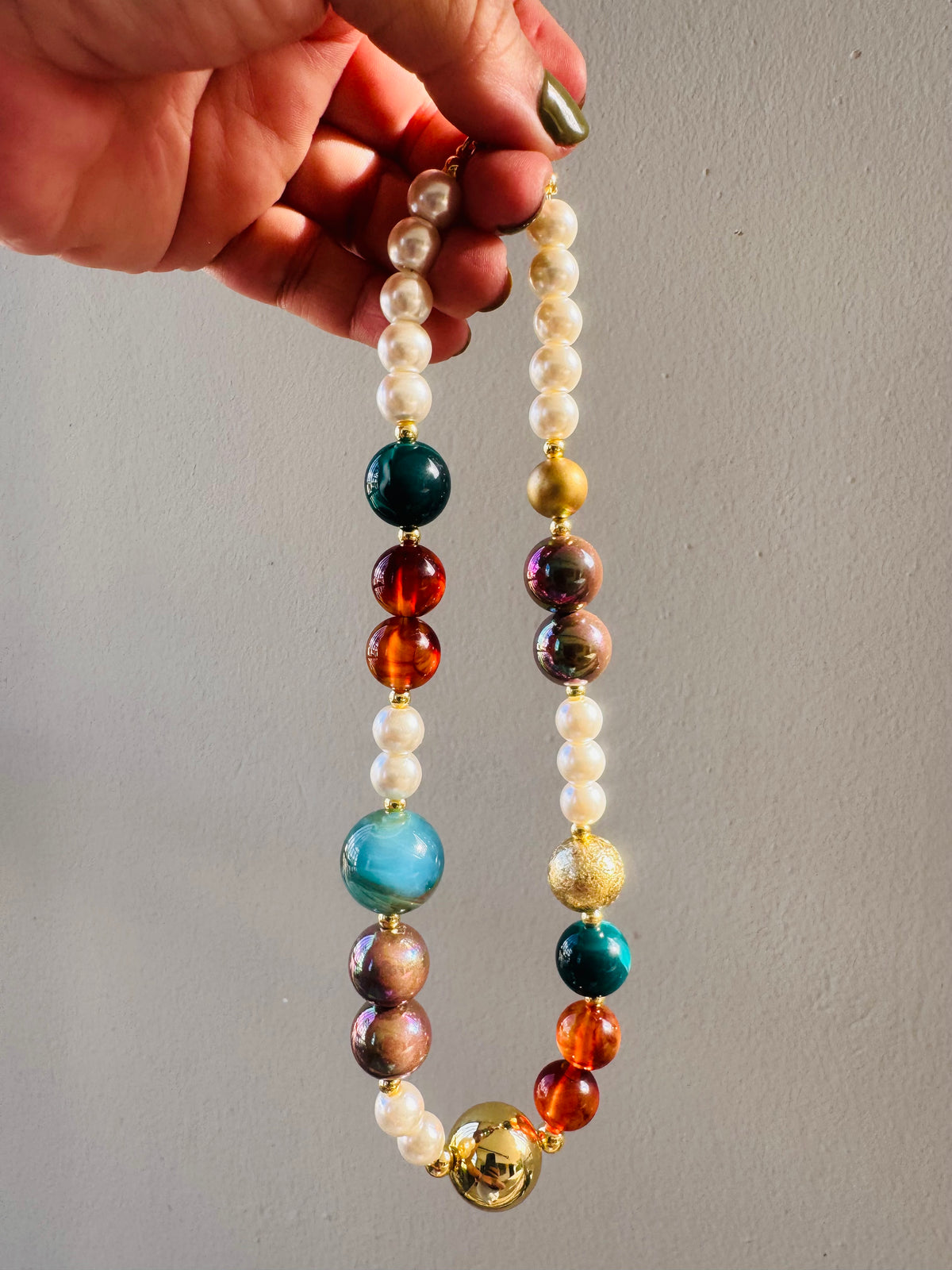 Handmade Color + Pearls Necklace #L196