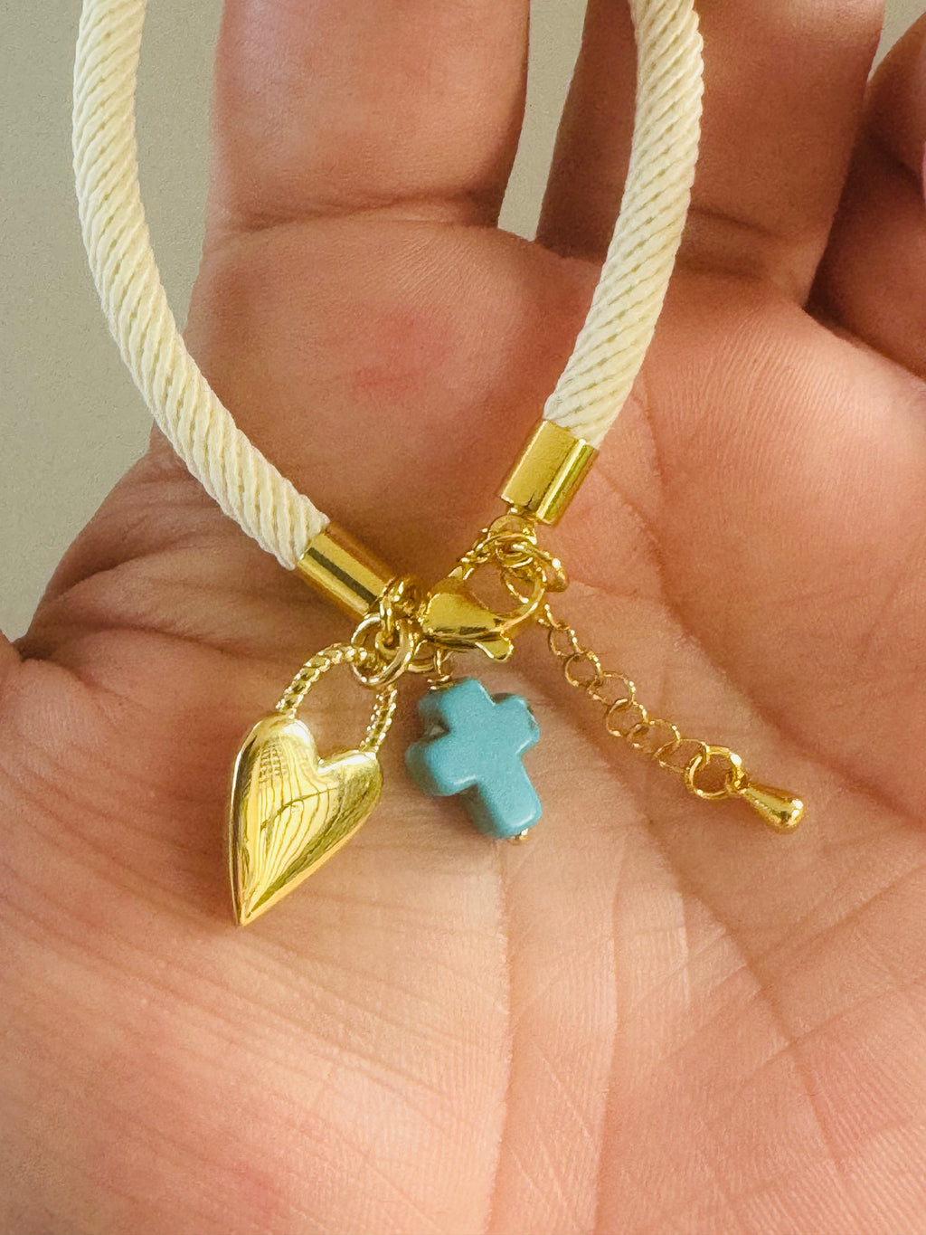 Handmade Adjustable Blue Cross and Heart Bracelet #L210