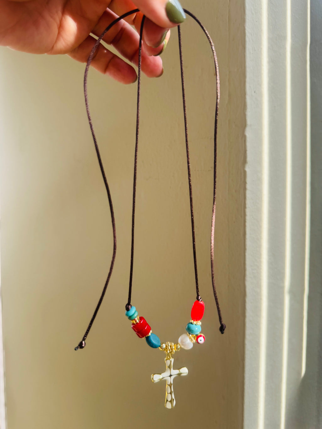 Handmade Adjustable White Cross Necklace #L198