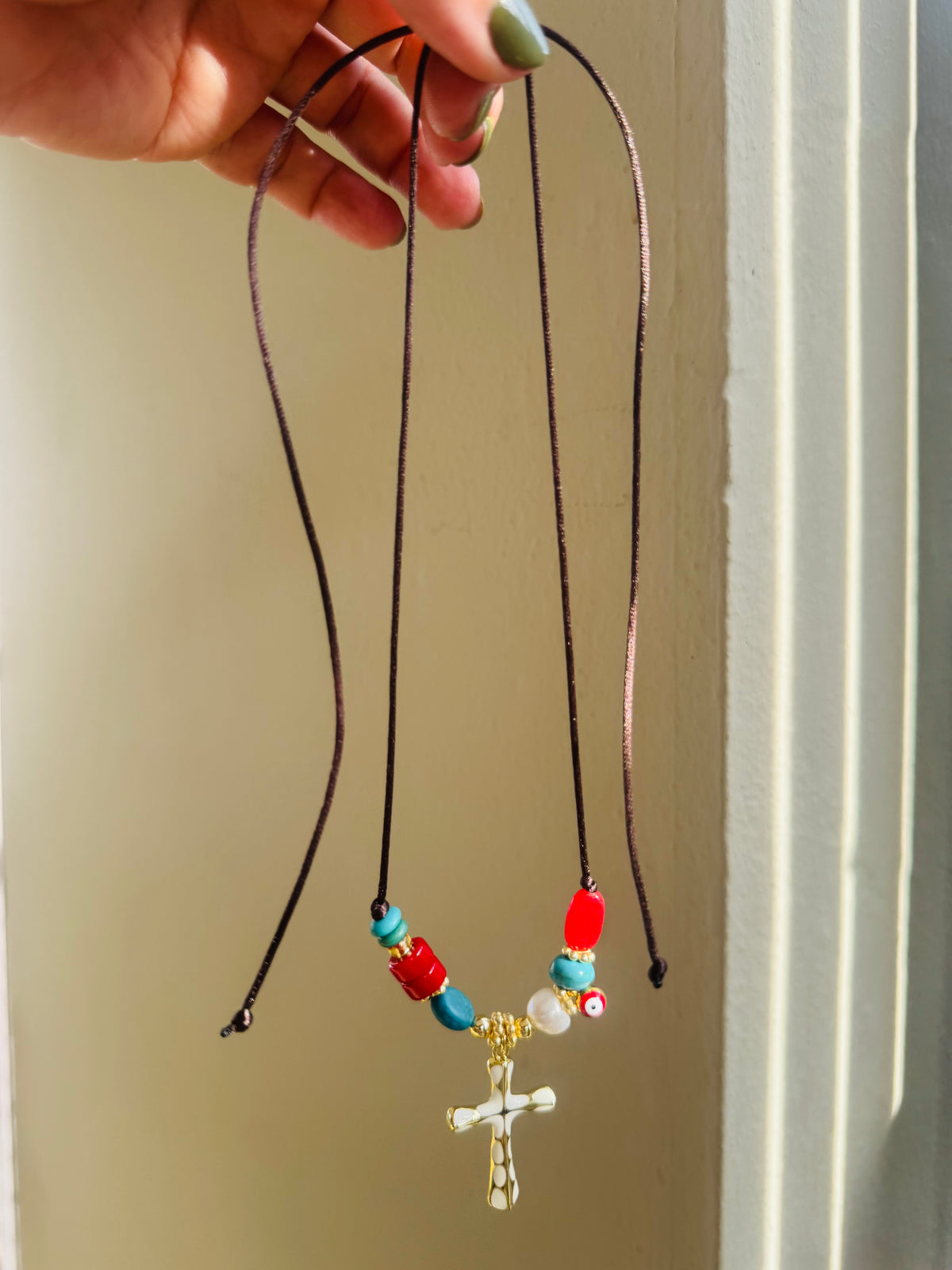 Handmade Adjustable White Cross Necklace #L198