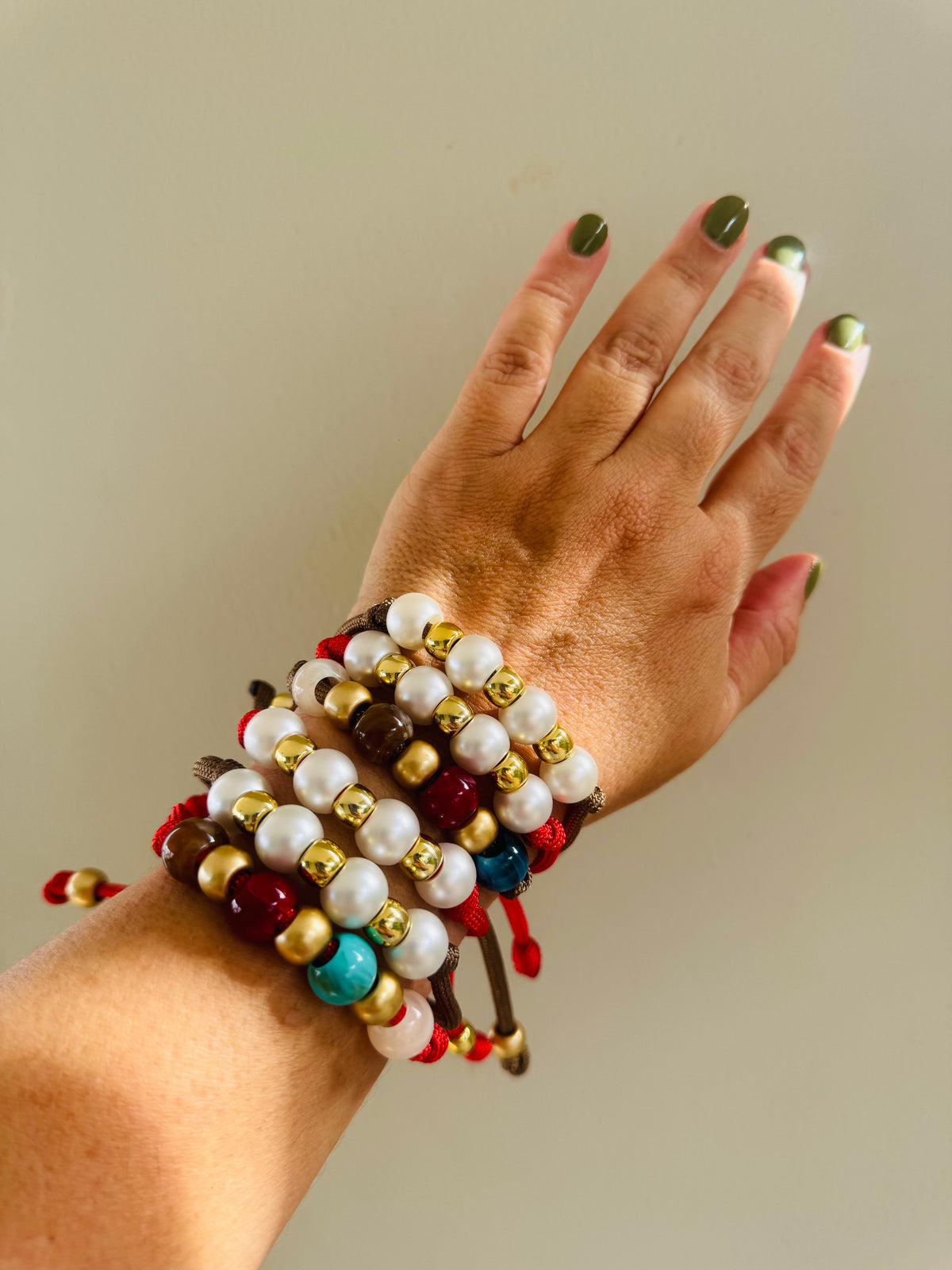 Handmade Adjustable Pearls on Red Bracelet (sold separately) #L214