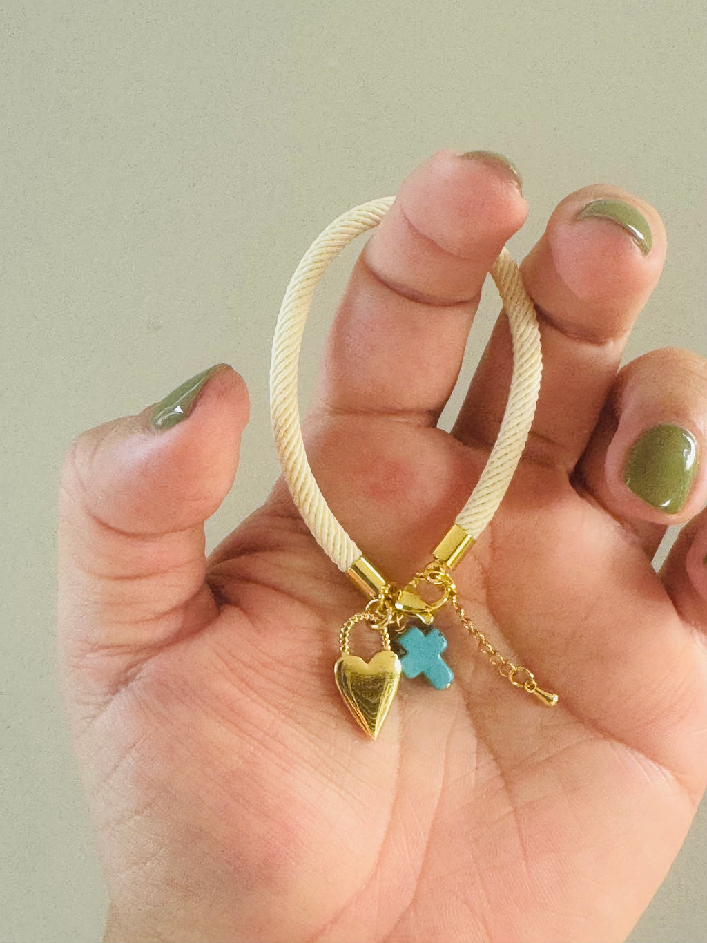 Handmade Adjustable Blue Cross and Heart Bracelet #L210