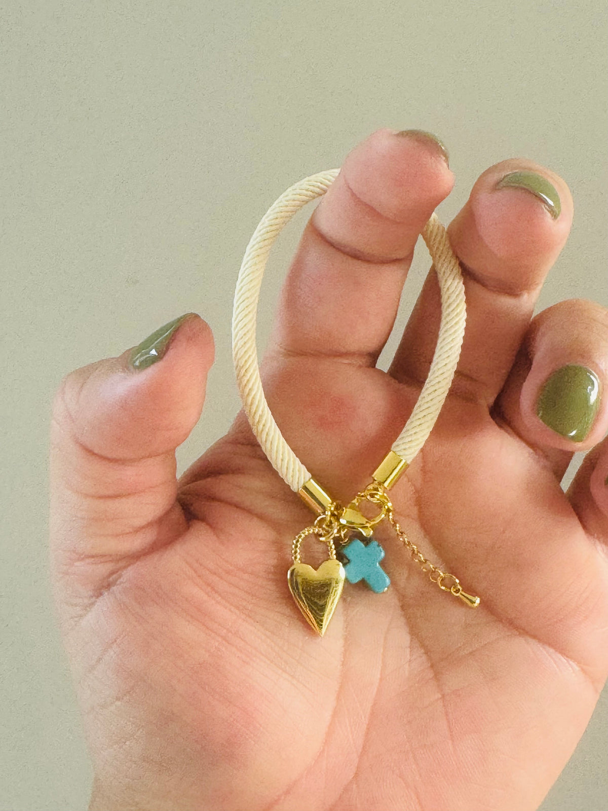 Handmade Adjustable Blue Cross and Heart Bracelet #L210