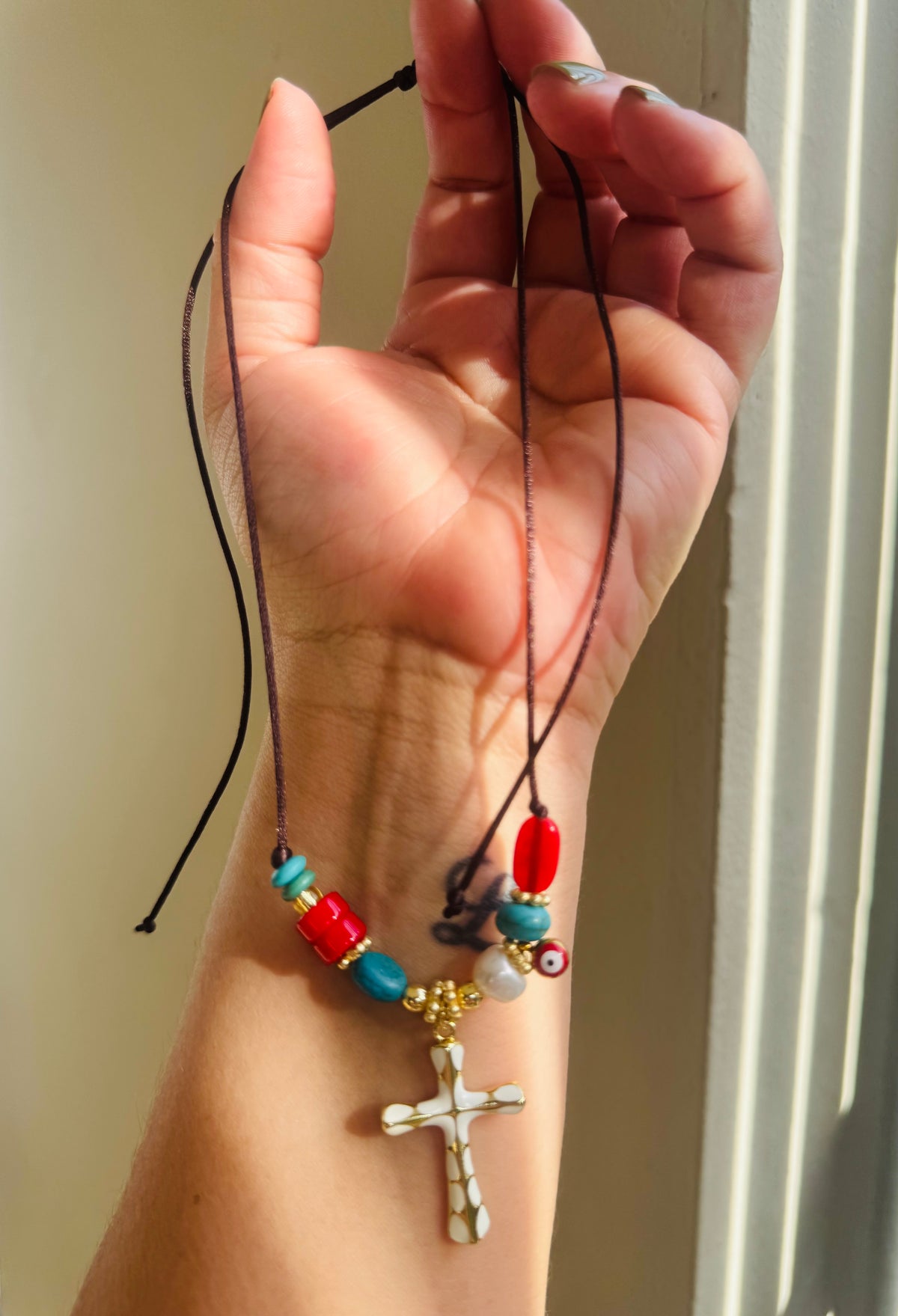 Handmade Adjustable White Cross Necklace #L198