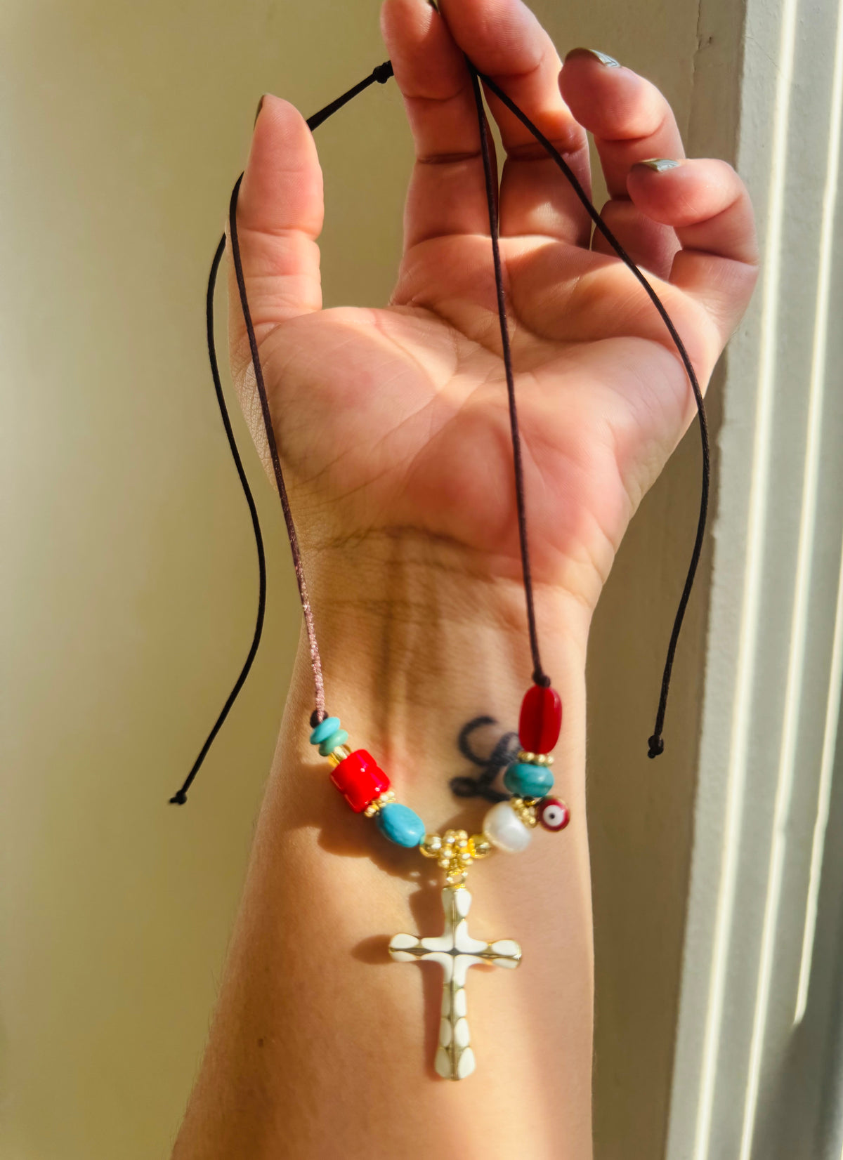 Handmade Adjustable White Cross Necklace #L198