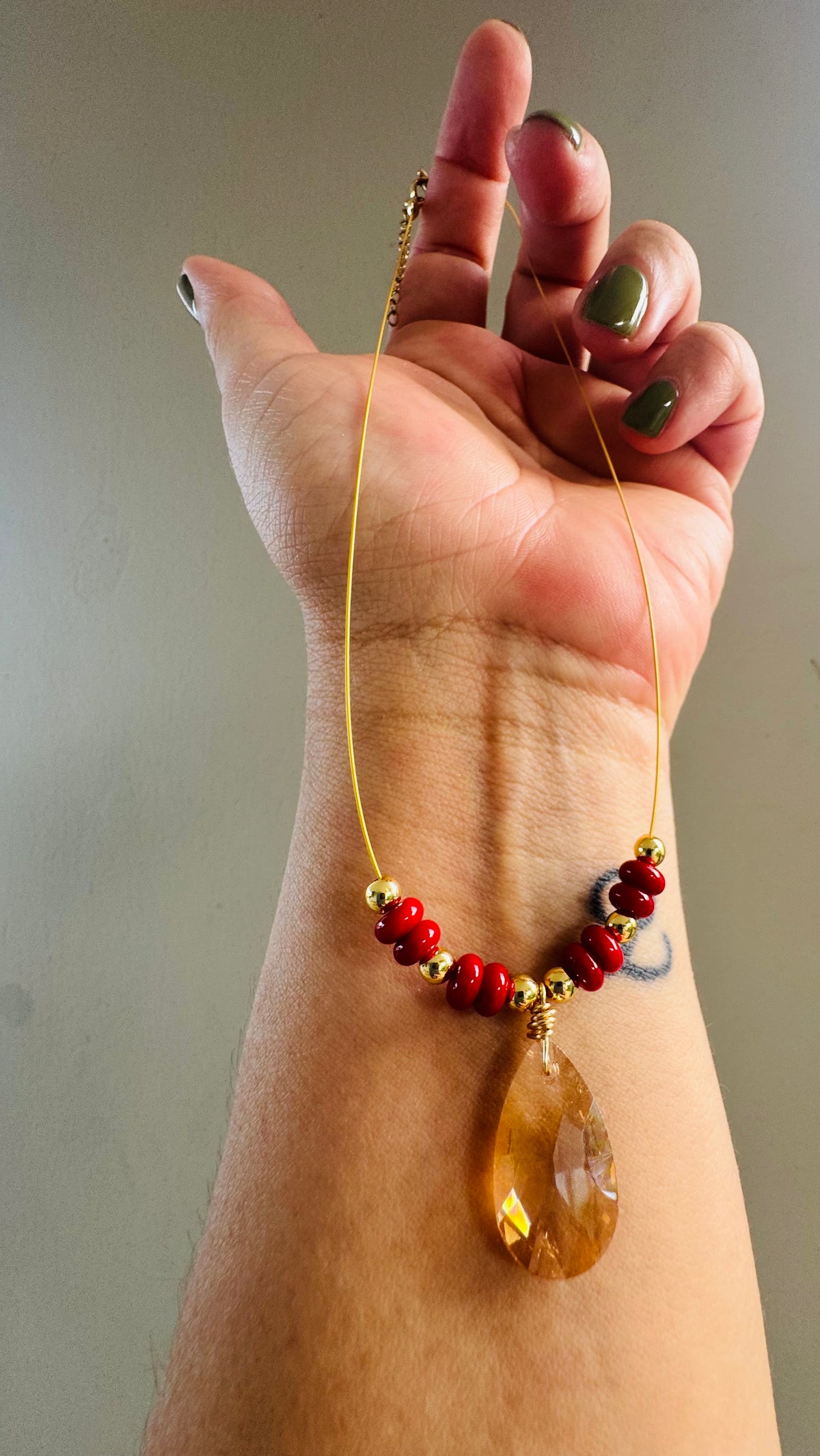 Handmade Invisible Champagne Drop Necklace #L207