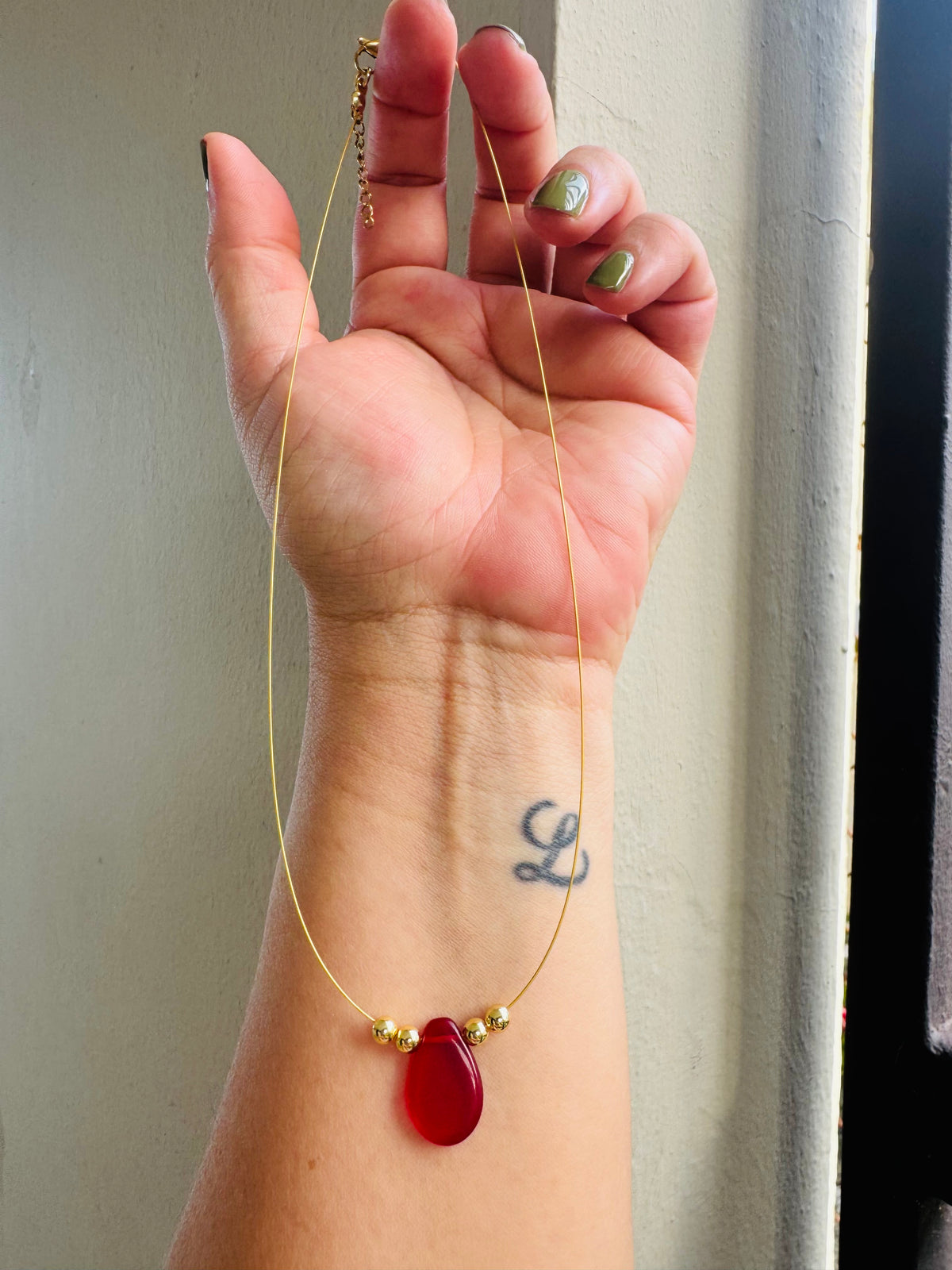 Handmade Invisible Red Drop Necklace #L206